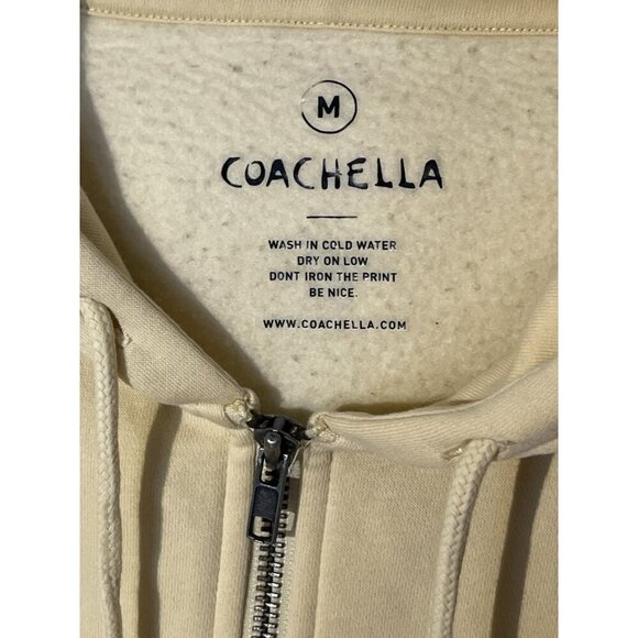 VTG Coachella Music Arts Festival Ivory Embroidered Flowers Zip Hoodie - Picture 8 of 10